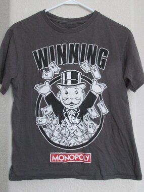 Monopoly Pullover T Shirt Youth Boys Size XXL 18 Gray Short Sleeve Crew Winning